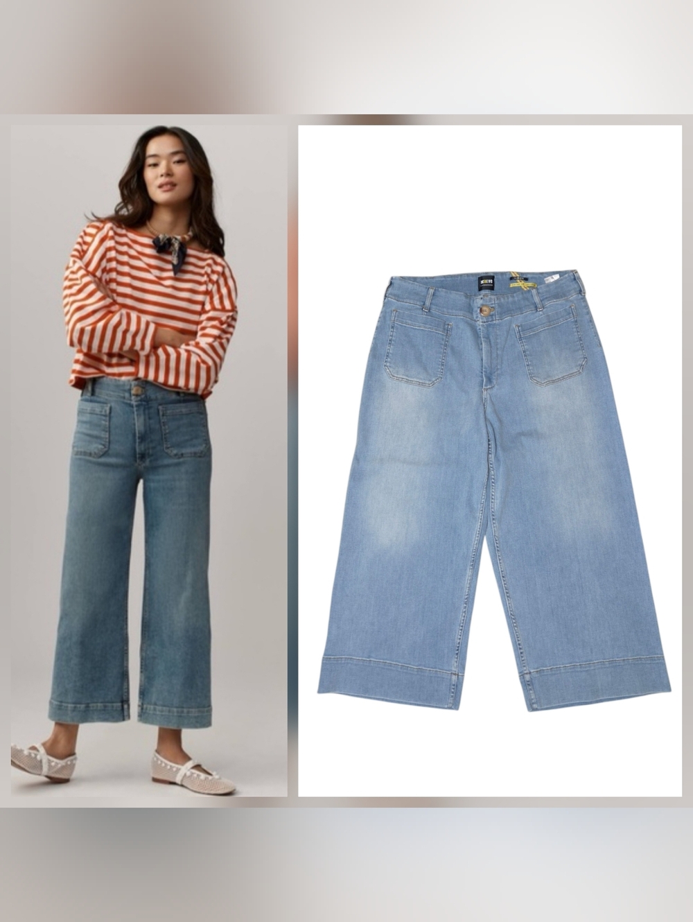 Maeve Anthropologie Colette Jeans Womens 16W Blue Denim Wide Leg Baggy Crop Pant